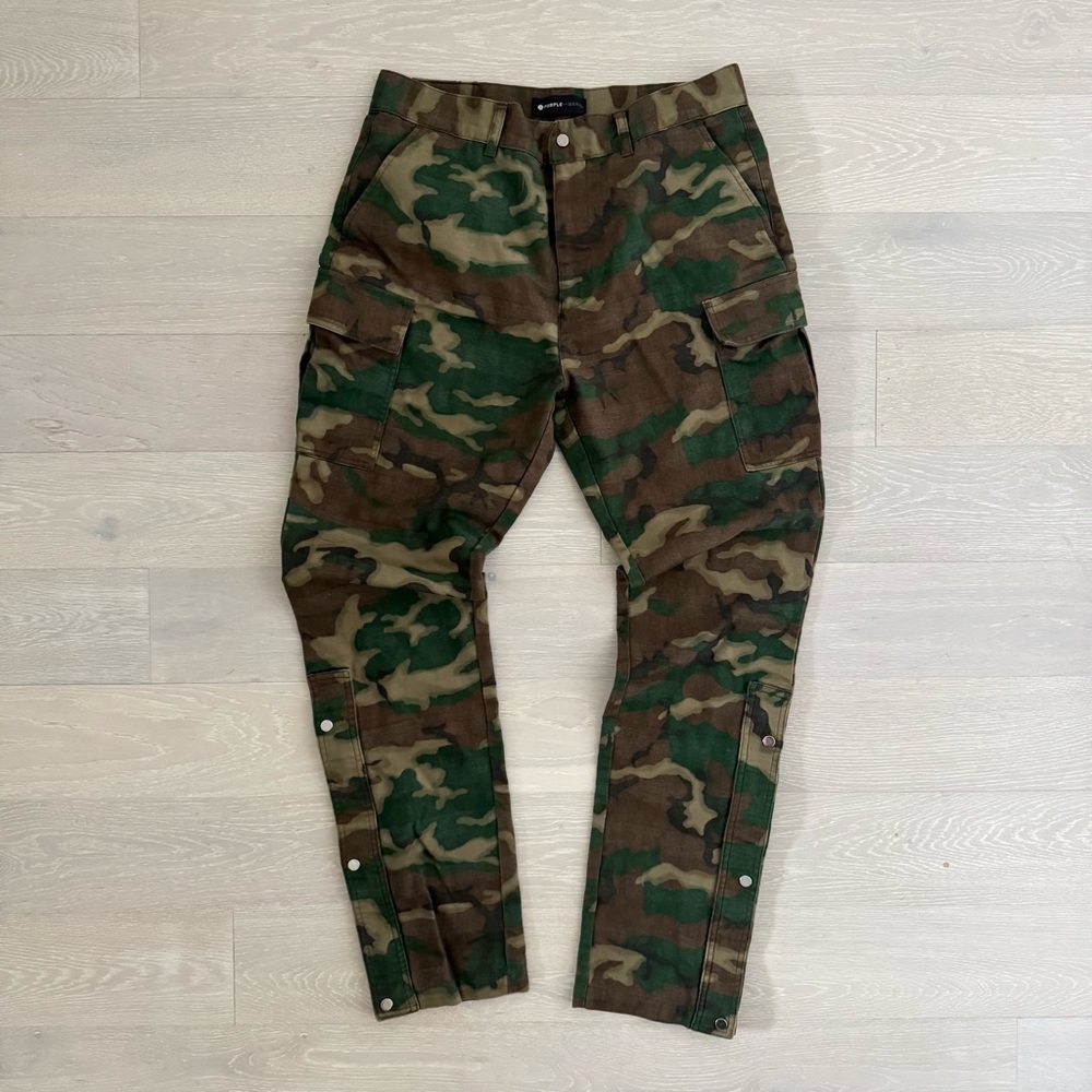 Purple Brand Cargo Pants In Classic Camo with Zip and Snaps at Hem - Size 32